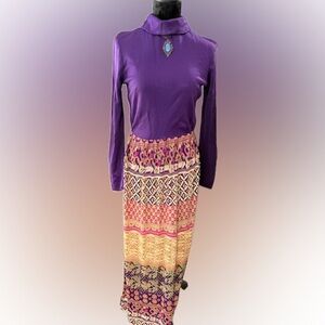 Vintage 1960’s Long Sleeve Maxi Dress Colorful & Groovy